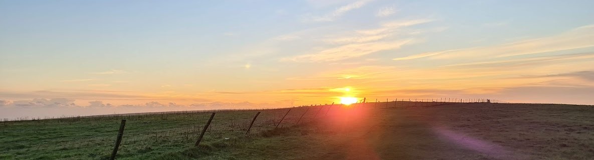 The sunset across the South Downs, next to the University of Sussex, 2020.